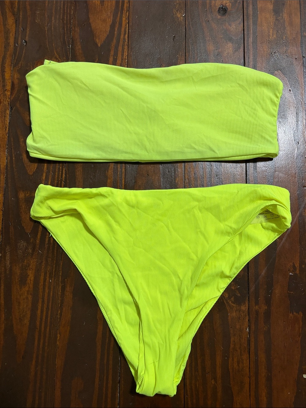 SHEIN Neon Yellow Ribbed Bandeau Bikini Set